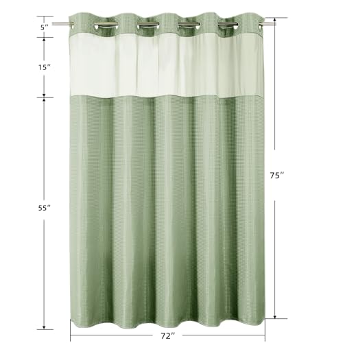 Colorful Star No Hook Shower Curtain with Snap in Fabric Liner, Waffle Weave Heavy Duty Thick Shower Curtains with Mesh Top Window, Hotel Style Waterproof Bathroom Curtain Set, 72'' x 75'', Sage Green by Colorful Star - Used condition - Image 9