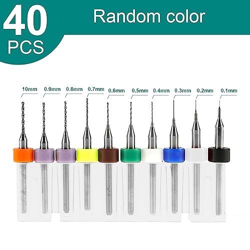 40Pcs PCB Micro Drill Bits Set, 0.1mm-1.0mm, Shank Spiral Tungsten Steel Carbide PCB Print Circuit Board Flute CNC Router Bits for Print Rough Stone Circuit Board Jewelry CNC Engraving