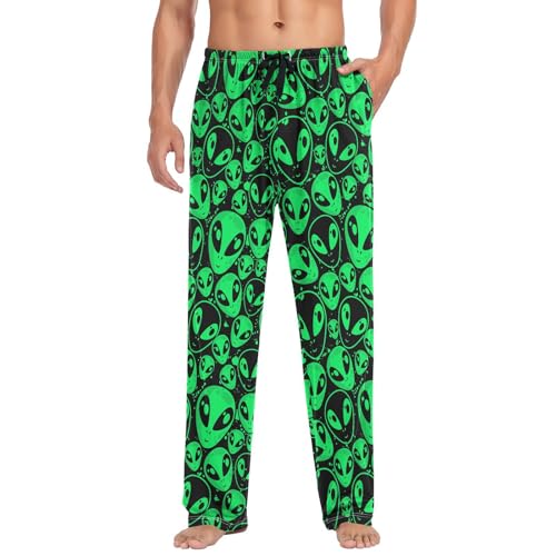 Men's Pajama Pants Soft Lightweight Lounge Sleep Alien Green Pj Bottoms with Pockets Drawstring3