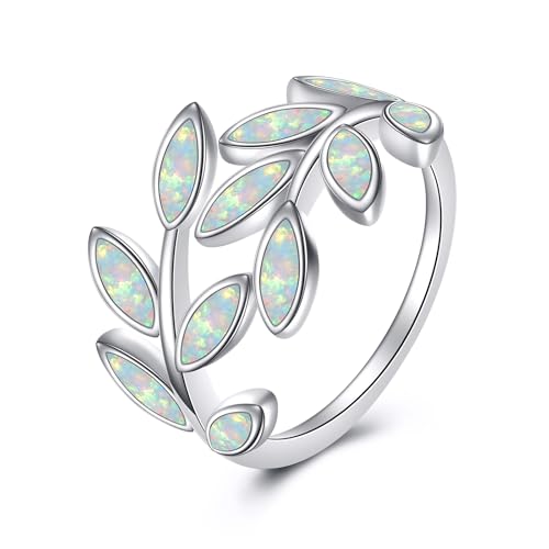 Bague opale blanche argent 925 ajustable - Cadeau fête des mères