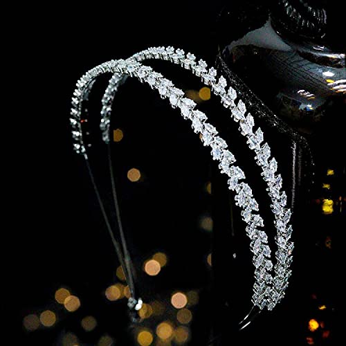 Jorsnovs Elegant Layered Headpieces Birthday Tiaras for Women CZ Bridal Headband Wedding Party Sweet 16 Hair Jewelry