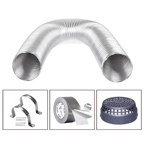 Image of Kitchen Chimney Aluminium Exhaust Pipe |6 Inch /10FT | Complete Installation Duct pipe Kit with Free Cowl Cover, 2m Tape, and Clamp | Fits Various Chimney Brands, Silver (6 inch /150mm /300cm)