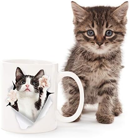 Winston & Bear Reaching Tuxedo Cat Coffee Mug - Funny Ceramic Black White Coffee Mug Gift for Cat Lovers - Cute Novelty Cup for Men and Women (11oz) - Image 4