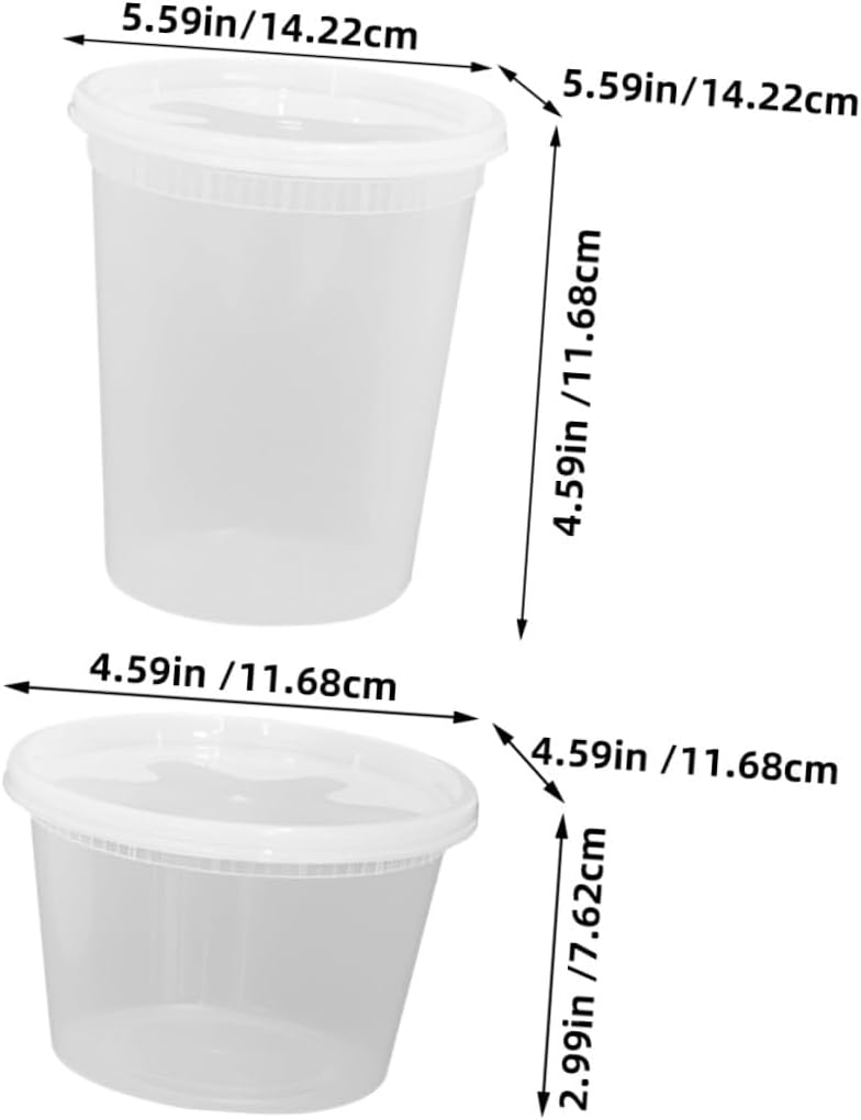 KALLORY 50pcs Disposable Soup Containers with Lids 16oz and 32oz Plastic Hot Cold Takeout Bowls Leakproof Portion Cups for Restaurant and Food