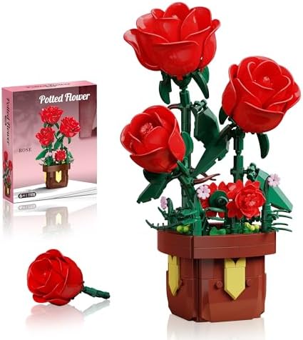 Roses Flowers Botanicals Building Set,Artificial Plants Bonsai Bu...
