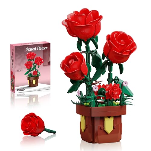 TYCOLE Rosen-Blumen-Bauset, künstliche Pflanzen-Bausteine für Erwachsene & Mädchen ab 8 Jahren, Zuhause/Büro-Dekoration, perfektes Weihnachts- & Geburtstagsgeschenk für Frauen, Kinder und Erwachsene