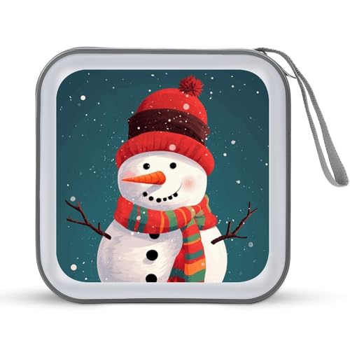 JTREHY 40 Sheets Capacity CD Case Storage Bag,Xmas Snowman Printed Portable Zipper CD DVD Case Holder Large Capacity CD Wallet for Car, Home, Office, Games Disc, Audio Music