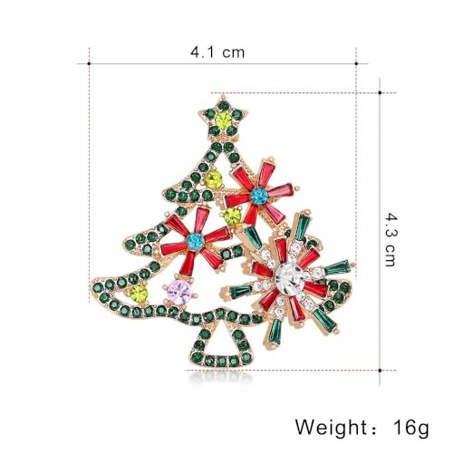 Image of Christmas Brooch Pins Crystal Christmas Tree Snowflake Jingle Bell Reindeer Enamel Brooches Holiday Party Gift for Women