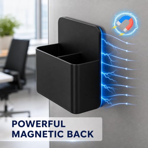 Magnetic Pencil Pen Holder, 2 PCS Dry Erase Marker Holder for Whiteboard, Black Magnet Storage Pencil Cup Case Box Fridge Organizers Locker Accessories for Office School Classroom Teacher Must Haves - Image 4