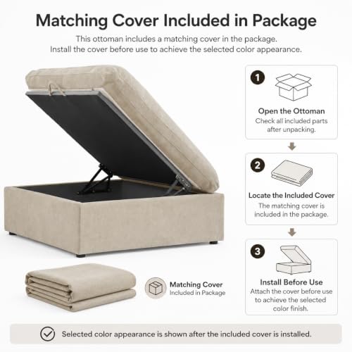 Image of JACH Storage Ottoman for Living Room, Cushion Cover Removable, Minimalist Footstool, Breathable Storage Ottomans for Living Room Apartment (Khaki)