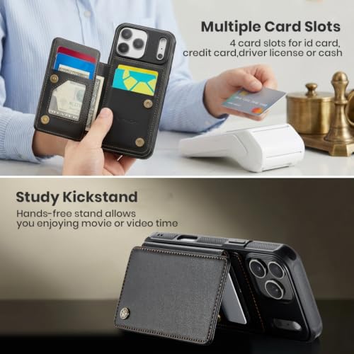 Image of ZORBES 17 Pro Max Wallet Case with Card Holder RFID Blocking Credit Slots Kickstand Shockproof Protective Cover Fit for Everyday Use