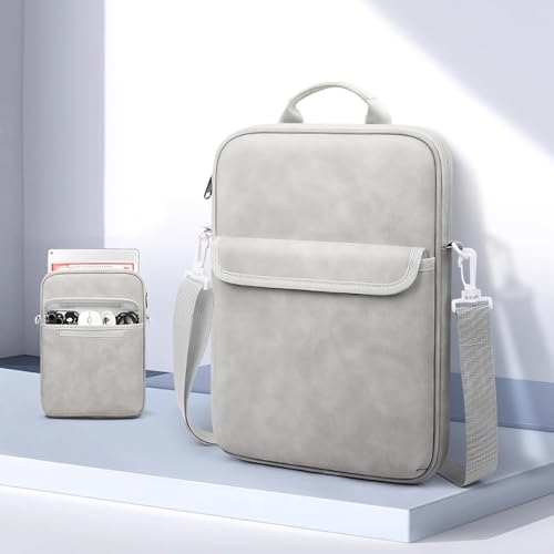 Image of ProElite Tablet sleeve Bag Upto13 inch for iPad Air 13 /Pro 13 /Pro 12.9 Galaxy Tab S7 /S8 /S9 Plus /S7 /S9 FE Plus 12.4 inch, Lenovo Tab P12, idea tab pro, Yoga Tab Plus, Handle with Shoulder Strap, Light Grey
