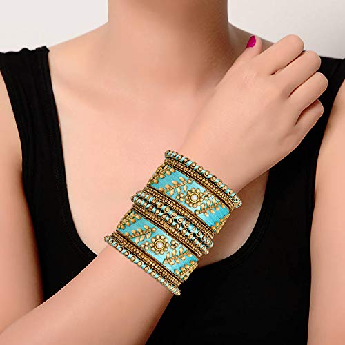 Image of Peora Silk Thread Kundan & Stone Studded Chuda Bangles Set Gift for Women
