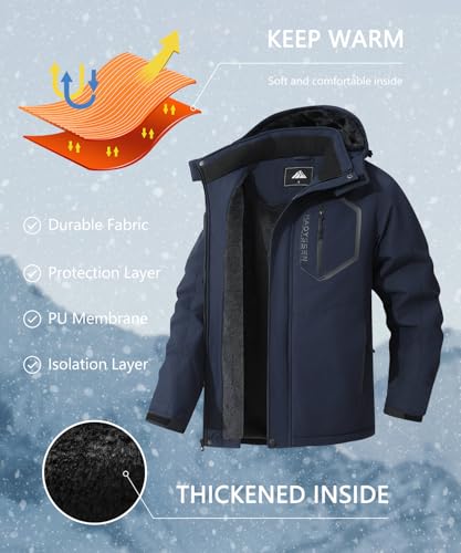 Image of Men's Mountain Ski Jacket Winter Snow Coats Waterproof Warm Fleece Lining Jacket Parka with Hooded