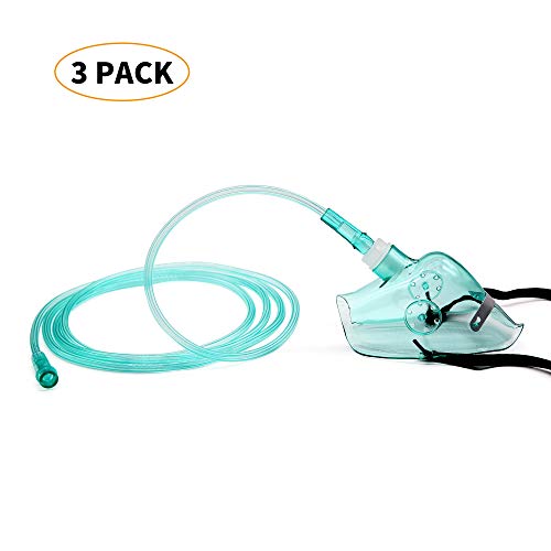 Adult Europe Standard Oxygen Mask With 6.6' Tubing And Adjustable Elastic Strap - 3 Packs - Size L+ #TOP1