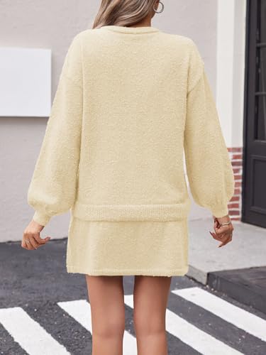Image of Tankaneo 2 Piece Sweater Sets for Women Long Sleeve Cardigan Outfits Mini Skirts Knit Matching Lounge Set