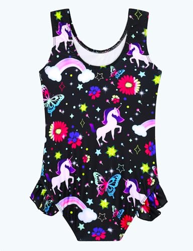 Image of Snowheart Girls Bathing Suit Toddler Swimsuit Girl Hawaiian Floral Ruffle One-Piece Breathable Swimwear 4-10T