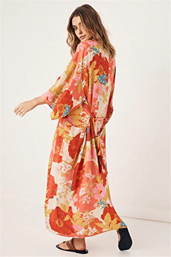 Wvapzxx Vintage Beach Style Rayon Cotton Long Robe Batwing Sleeve Pocket Holiday Beach Cover Up Bohemian Kimono2