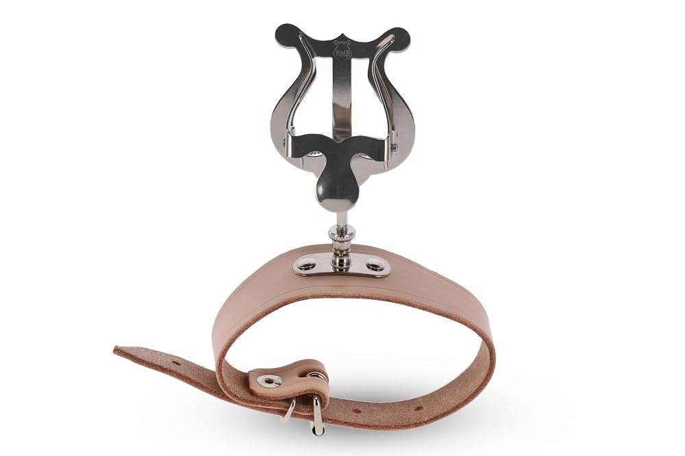 GEWA Porta spartiti da marcia Flauto - Nichelato - Piccola Lira - 1 Pulsante - Ampio bracciale in pelle