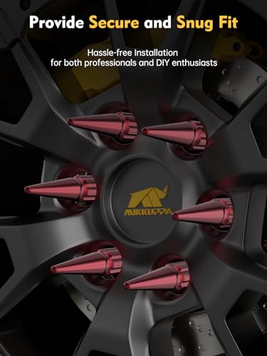 Image of MIKKUPPA M14x1.5 Wheel Spike Lug Nuts, Red 24PCS Closed End Nuts | Cone /Conical Bulge Seat, With 1 Socket Key, Replacement for Chevy Silverado Aftermarket Wheel