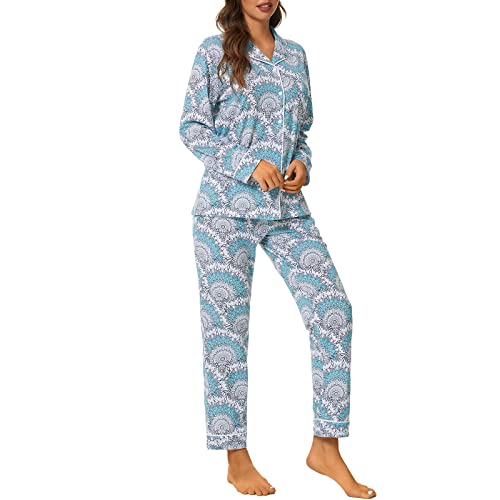 Image of Tugege Pajamas Set Long Sleeve Sleepwear Womens Button Down Nightwear Pj Sets