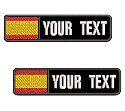 Misscase Parches personalizados con nombre militar, 2 piezas Parche táctico bordado personalizado de la bandera española, para mochilas Camisa de trabajo uniforme (4x1 inch)