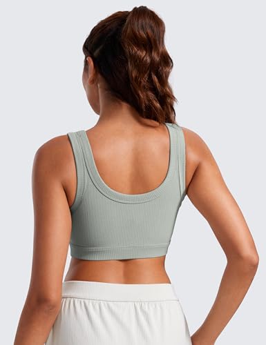 Image of CRZ YOGA Ribbed U Neck Sports Bras | Medium Support, Removable Pads, Casual, Wide Straps, for Women