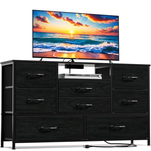 Furnulem Dresser TV Stand with Power Outlet for 55'' Long TV, Entertainment Center with 8 Deep...