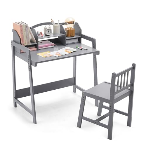 UNICOO Height Adjustable Bamboo Kids Desk and Chair Set -