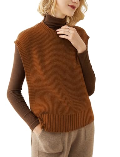 Image of Kwoki Women's Round Neck Sweater Vests Casual Loose Sleeveless High Low Hem Ribbed Knit Vest Top Trendy