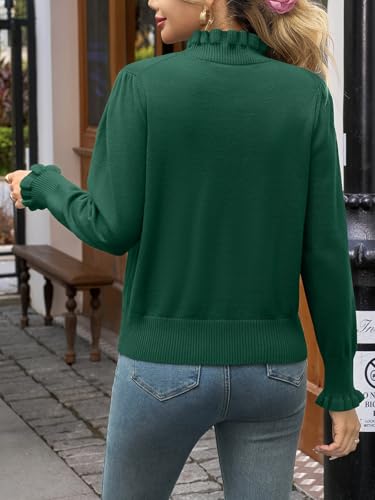 Image of Womens Ruffle Mock Neck Sweater Puff Long Sleeve Fall Trendy Pullover Tops | Fall Winter Clothes, Soft, Business Casual Outfits, Trendy Fashion, Knitted Shirts