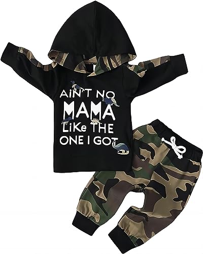 Image of ZOEREA Toddler Baby Boys Clothes Letter Printed Hoodie Sweatshirt Tops+Camouflage Long Pants 2PCS Outfits Set
