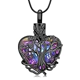 MFRZBVO Collar de urna de corazón de árbol de la vida para cenizas humanas para mujeres y hombres, colgante de recuerdo de cenizas conmemorativas, Acero inoxidable, Sin piedra preciosa