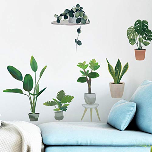Adesivos de parede de plantas verdes Besportble, adesivos de parede de folhas de plantas em vaso ver