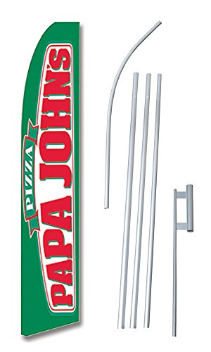 NEOPlex - "PAPA John's Pizza" Complete Flag Kit - Includes 12' Swooper Feather Business Flag with 15-Foot Anodized Aluminum Flagpole and Ground Spike
