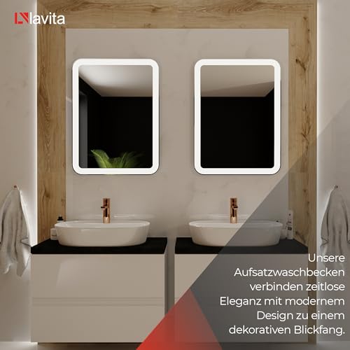 LAVITA Aufsatzwaschtisch Pereya Aufsatzwaschbecken Rechteckig Waschbecken ohne Überlauf und mit Hahnloch Aus hochwertigem Porzellan Waschtisch modernes Badkeramik Waschplatz 50,5x38,5x12 cm Weiß Glanz – Bild 7