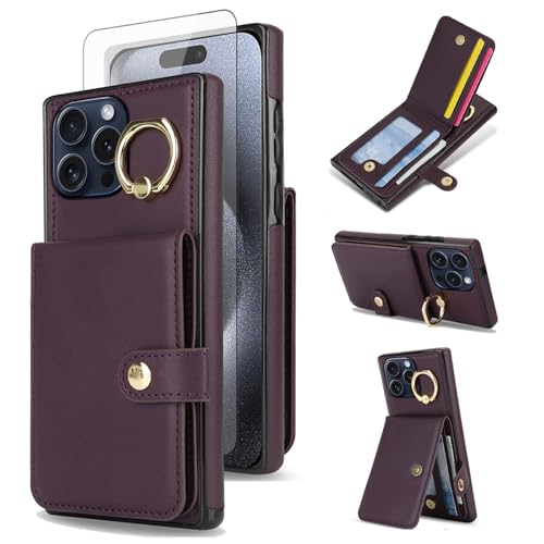 Étui pour iPhone 15 Pro anti-rayures avec rangement carte et protège-écran