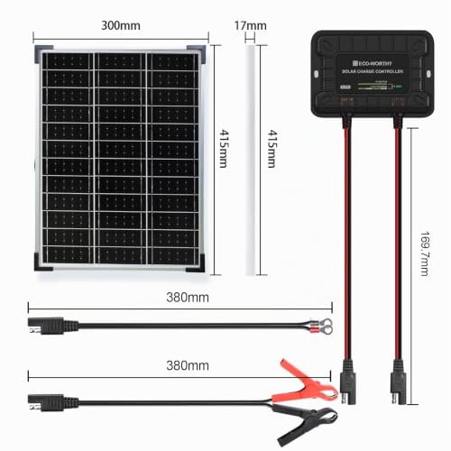 Miniatura 7 de Eco-Worthy Placa Solar 12v 25w Kit Solar Monocristalino: Panel Solar 25 W Soporte De Montaje Ajustable Controlador Mejorado, Para Baterías De 12 V, Coches, Autocaravanas, Barcos