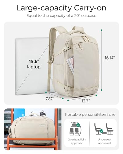 BAGSMART Blast Travel Backpack, 15.6 Inch Carry On Backpack Flight Approved, TSA Approved Personal Item Travel Bag, Water Resistant Weekender Bag Luggage Daypack, Beige4