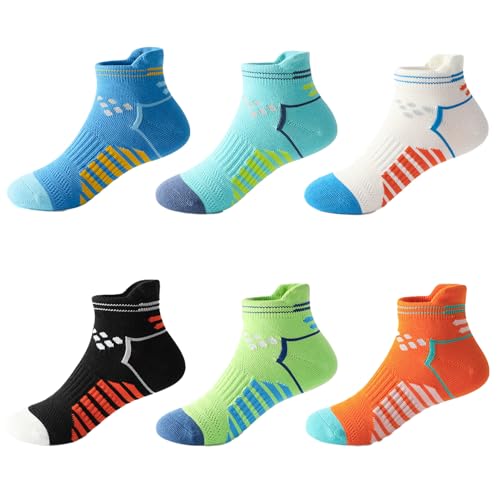 Zumou Kids Athletic Ankle Socks Low Cut Heel Tab for Youth Big Boys Hiking Socks(12-18 Years, A Assorteds 6 pairs)