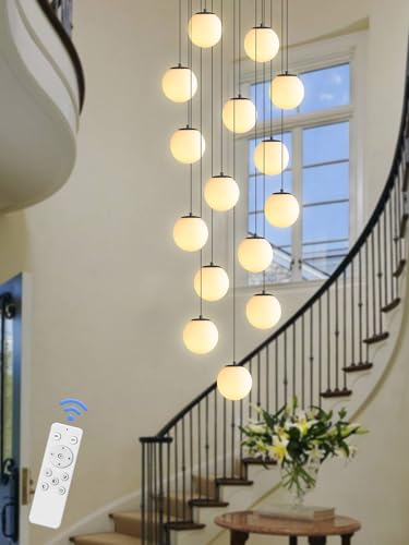 ykolupty 15-Light Black Chandelier with White Globe Glass Dimmable Ceiling Light Glass Pendant Light for Kitchen Island, Dining Room, Living Room, Entry Hallway, LED Bulbs Included