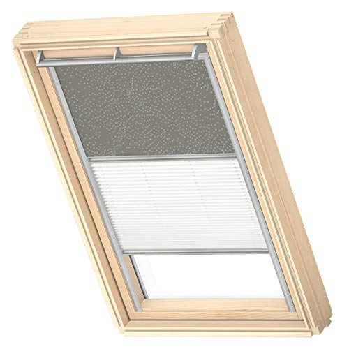 VELUX Original Dachfenster Duo Verdunkelungsrollo für SK08, Olivebeige Gepunktet, mit Grauer Führungsschiene
