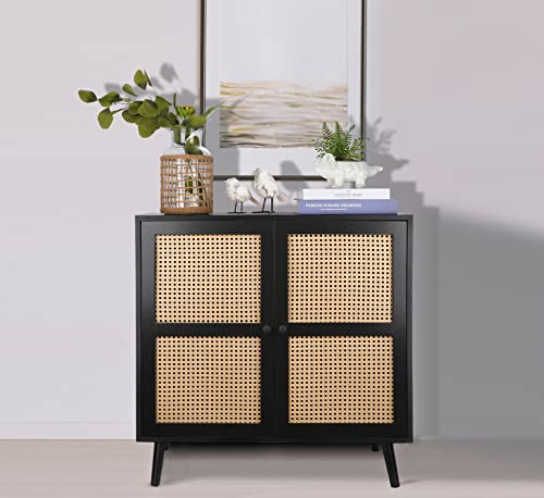 Zybt Sideboard Buffet Cabinet, Accent Storage Cabinet, Black Rattan Mid Century Modern Dresser Cupboard Console Table Wood Bar Cabinet For Living Room Kitchen Pantry Dining Room Entryway #TOP1