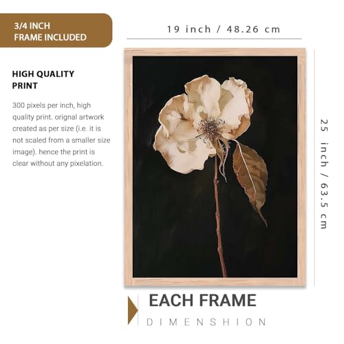 Image of kotart Floral Art Home Decoration for Wall Decor | Aesthetic Paintings With Frame For Living Room Bed Room Hotel Wall Decor Digital Reprint Set of 3 (19X25 inch)