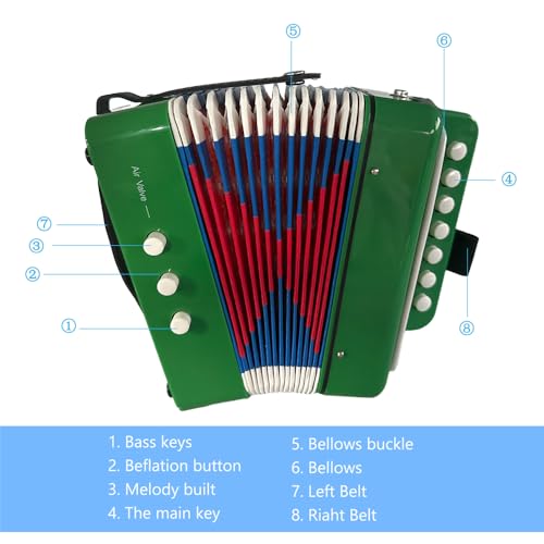 Btuty Akkordeon 7 Tasten 2 Bass Musikinstrument ABS Material für Anfänger Knopfakkordeon Leichte Hand-Augen-Koordination Leistung auf der Bühne (roheline)