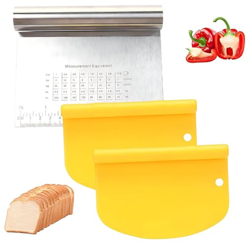 LACHT 3 Pcs Tagliapasta Spatola in Acciaio Inossidabile e Raschietto in Plastica, Utensile da Cucina Rotelle Tagliapizza,Tagliapasta Multiuso,per Impasti Pasta Pane Pizza Dolci Lavori Pasticeria