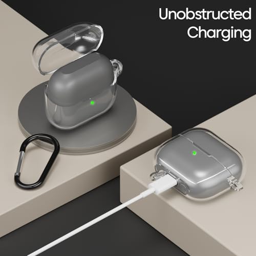 Image of Sounce Earphone Case Cover for Samsung Galaxy Buds 3 Pro and Galaxy Buds 3 TWS Soft Silicone Skin Case Cover Shock Absorbing Protective Case with Keychain [Front LED Visible] - Transparent