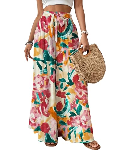 Bsubseach High-Waisted Flowy Palazzo Pants in Dark Red Floral