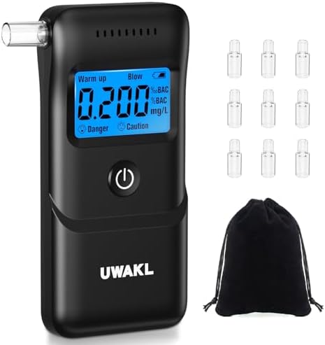 Alkoholtester Polizeigenau Professioneller Alcohol Tester: Hochpräziser Promillemessgerät mit 10 Mundstücken - Tragbarer Promilletester mit Digitalem LCD-Anzeige - Atemalkoholteste