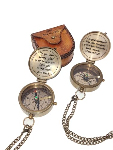 Brújula de latón, brújula personalizada con escritura a mano personalizada, regalo para hombres, regalos para papá, regalo de cumpleaños, regalo de bautizo con mensaje grabado miniatura 1
